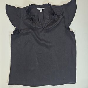 Nine West Blouse Womens Medium Black V-neck Ruffle Cap Sleeve Versatile Feminine